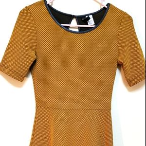 Yellow Print Spandex and Leather Dress